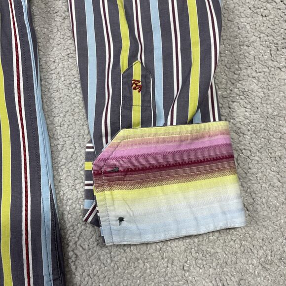 Robert Graham Shirt Mens Medium Button Up Rainbow Stripes Flip Cuffs Colorful - Picture 6 of 14